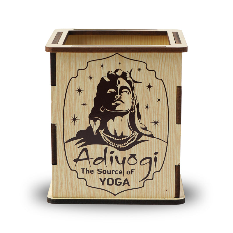 Wooden Adiyogi Pen Stand | Lord Shiva Desk Organizer | Spiritual Table Decor