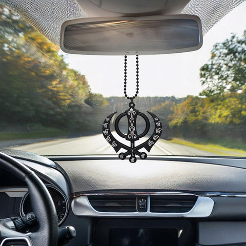 Metal Khanda Sahib  Big Size - Design - Black - Punjabi Car Hanging