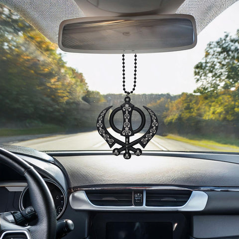 Metal Khanda Sahib - Big Size - Design - Black - Punjabi Car Hanging